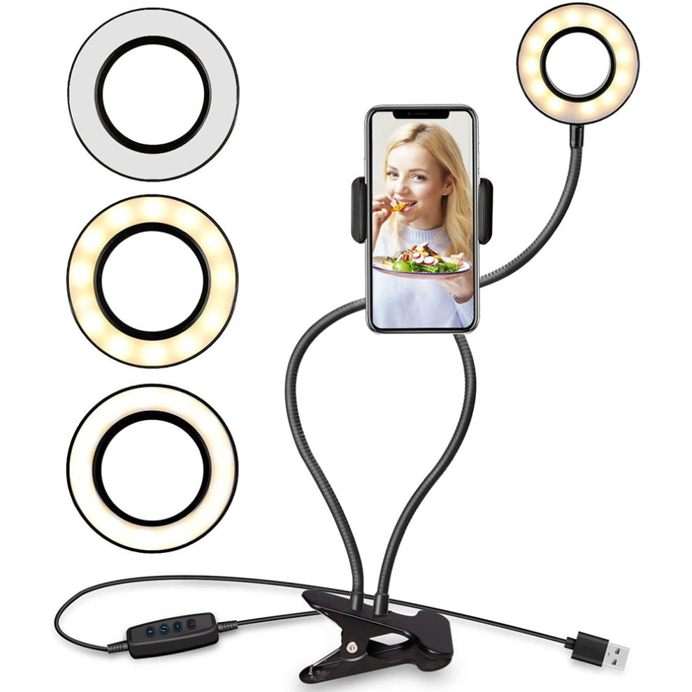 Selfie Ring Portable Design Dual Ring S With Flexible Gooseneck Phone Holder For Multi Usage Including Videos, Selfies, Live Streams, Make Light 9486358047606