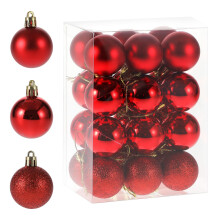 4 cm Christmas Baubles in Red  24 Pieces Plastic Christmas Tree Baubles, ShatterFree, 3 Styles and in Great Colours (Red, 4 cm) 4cm Red