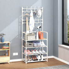Entryway 4 Tier Shoe Rack with Coat Hanger, White