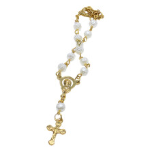 Bracelets chapelet catholique, croix en perles de roses,-Or