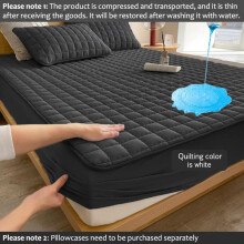 (Black, Only 2 Counts Pillowcase) Solid Color Waterproof Mattress Cover, 1 Count Soft Comfortable Breathable Fitted Sheet/2 Counts Pillowcase without