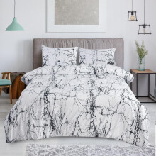 (Marble White, Double) CHARKHAH'' 4 Piece Bedding Set Duvet Cover Fitted Sheet with Pillow Cases Soft Brushed Microfibre Printed Complete Bed