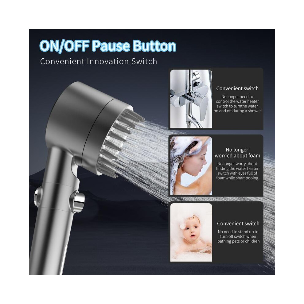 (Jmq05-Gun Gray, 1 Set) 3 Settings 4 In 1 Detachable Shower Head, 1 Set Handheld High Pressure Shower Head With Hose & Bracket & 2 Filter, 5042208087372
