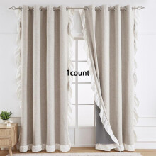(Beige, 132cm*214cm) Solid Color Curtain, 1 Count Modern Ruffle Design Blackout Curtain, Window Drapes for Home Living Room Bedroom Decor