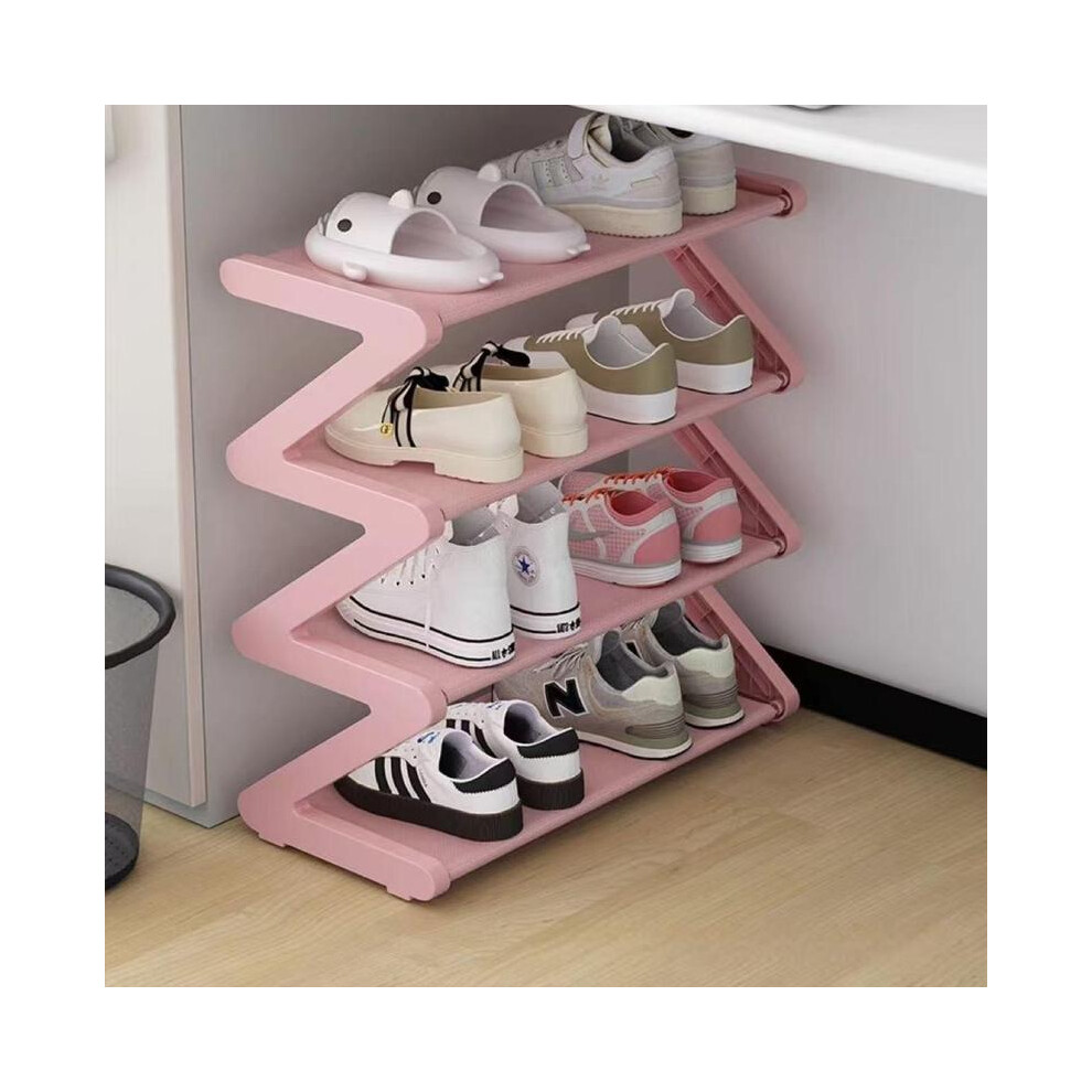 (Pink, 4 Layers) 4 Layer Z Shaped Shoe Rack, Easy To Assemble Shoes Storage Rack, Vertical Shoe Rack, Stackable Home Organizer For 5042208013074