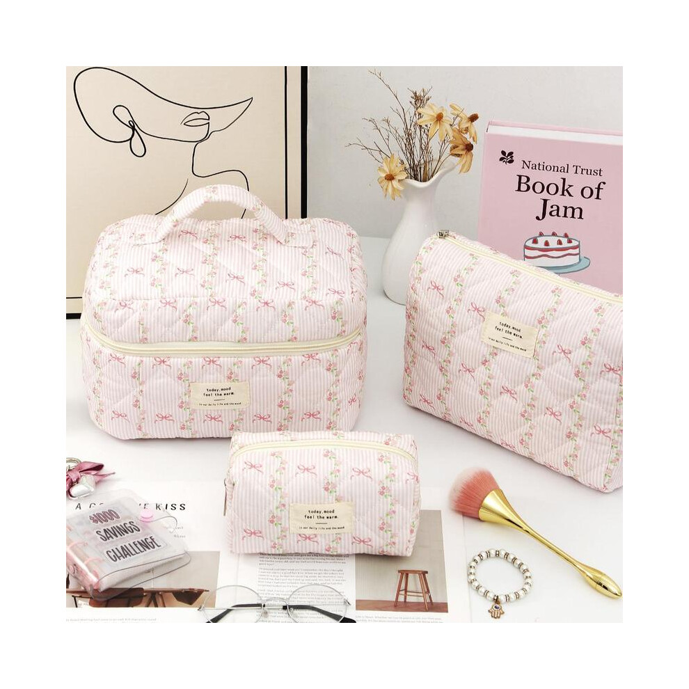 (Floral print, 3 Counts/set) Floral Pattern Quilted Makeup Bag Set, 3 Counts Travel Cosmetic Bags, Portable Zipper Makeup Organizer Pouches, for