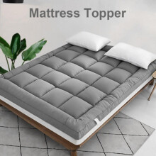(Grey, King (150 x 200cm)) 10CM Thick Mattress Topper 4" Inch Deep Grey Quilted Super Fluffy & Breathable Soft & Fluffy Heavy Fill Box Stitched B
