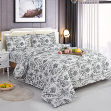 (Vintage White, King) CHARKHAH'' 4 Piece Bedding Set Duvet Cover Fitted Sheet with Pillow Cases Soft Brushed Microfibre Printed Complete Bed