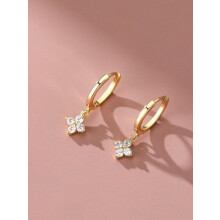 (Golden, one-size) 1 Pair Women's Elegant Rhinestone Star Dangle Earrings, High Quality Earrings, Exquisite Trendy Cubic Zirconia Dangle