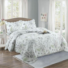 (White Floral) 3 Piece Printed Floral Patchwork Bedspread Set-Quilted Comforter With Pillow Shams- Ultra-Soft Polycotton Modern Bedd