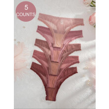 (Multicolor2, S) Women's 5pcs Bow Front Frill Trim Sheer Thong, Soft Comfy Breathable Pastel Panty for Daily Wear, Pastel Ladies