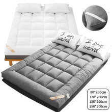 (Grey, Double (137 x 190cm)) 10CM Thick Mattress Topper 4" Inch Deep Grey Quilted Super Fluffy & Breathable Soft & Fluffy Heavy Fill Box Stitched B