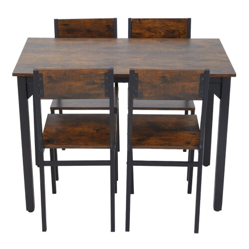 Living And Home 5-Piece Dining Table and Chairs Set, Dark Brown 1
