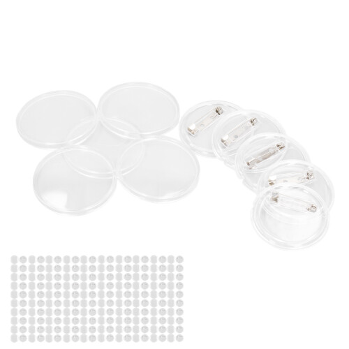 100 Sets Blanko-Abzeichen-Set, 25 mm, transparent, 2