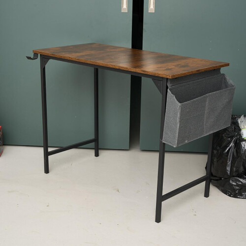 Living And Home Home Office Desk with Side Storage Pocket and Hook, 100cm W