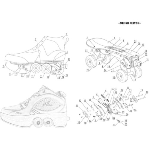InlineSkate, 2in1 multipurpose shoes, Adjustable Quad Roller Skate Boots White42 1