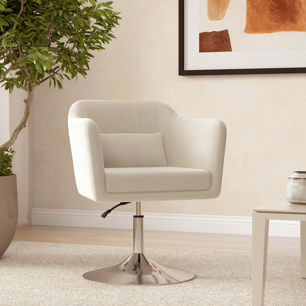 Homcom Stylish Retro Linen Swivel Tub Chair Steel Frame Cushion Seat Cream Whit