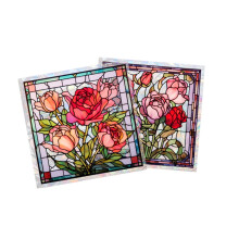 2 Pieces Rose Film Mural Static Cling Window Sticker for Holiday Home