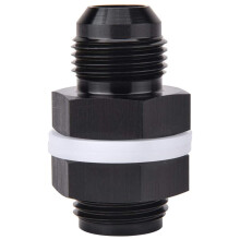 Adaptador de conexión para tanque de combustible de aleación de aluminio con acabado anodizado negro y ángulo de sellado de 37 grados. Resistente