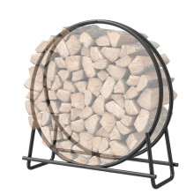 firewood ring for fireplace wood indoors, wood storage ring, round iron pipe