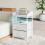 Living And Home Nightstand Bedside Table with Charging Station and LED Lights, White 2
