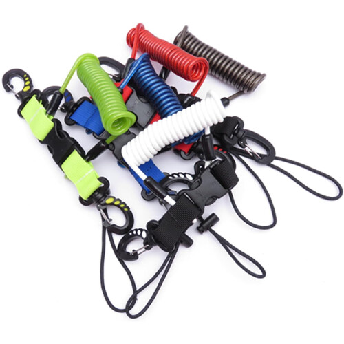 Scubas Diving Coiled Lanyard Quick Release Clip Antilost Underwater Spring Coiled Camera Strap for Dive Light 1
