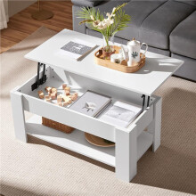 (White, 120x60 cm) Yaheetech Lift Top Coffee Table with Hidden Compartment, Lifting Table with Storage Shelf for Living Room, Center