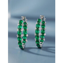 (Green, one-size) Fashion Elegant Rhinestone Zirconite Decorated Hoop Earrings, Casual Ear Piercing Jewelry for Party, Daily Clothing