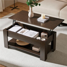 (Espresso, 98x50 cm) Yaheetech Lift Top Coffee Table with Hidden Compartment, Lifting Table with Storage Shelf for Living Room, Center