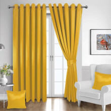 (Yellow, 66” X 90” Inches) THERMAL BLACKOUT CURTAINS Ready Made Eyelet Ring Top Energy Save+ Free Tie Backs Curtains Drapes for Bedroom with Wate