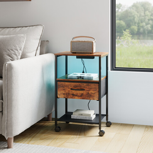 Living And Home Nightstand Bedside Table with Charging Station and LED Lights 1