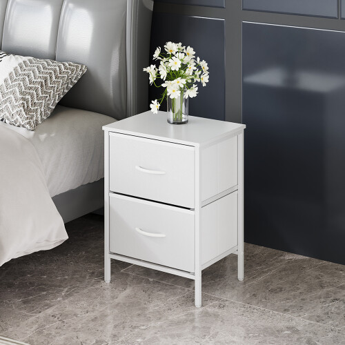 Living And Home Nightstand Bedside Table with 2 Storage Drawers, White 1