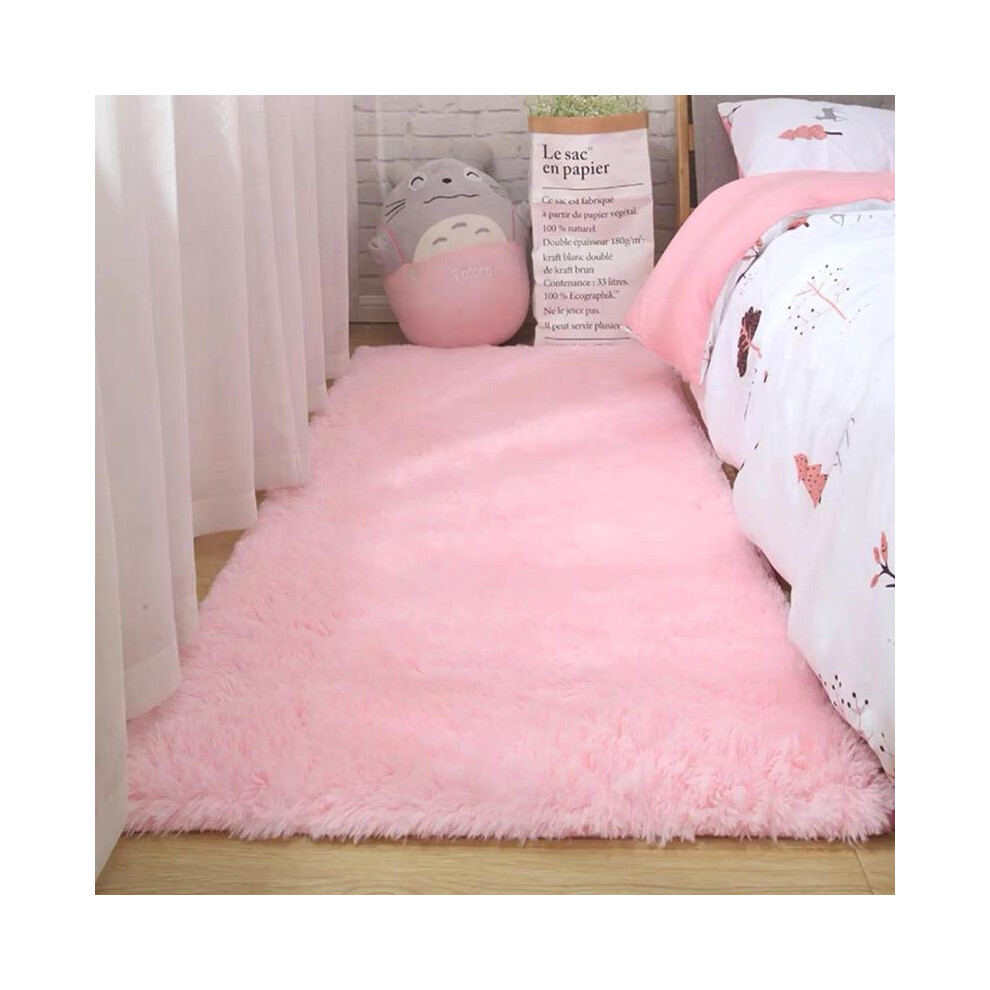 (Pink, 80Cm/31.5Inch*160Cm/63Inch) Solid Color Bedside Rug, Soft Plush Water Absorbent Bedside Mat, Fluffy Area Rug, Soft Shaggy Rug, Furry Soft Rugs, 8011452200209