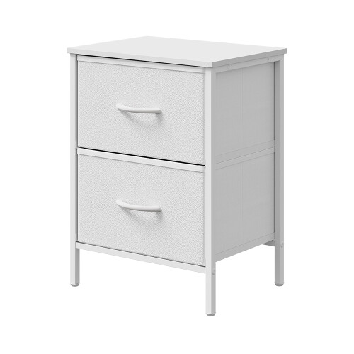 Living And Home Nightstand Bedside Table with 2 Storage Drawers, White 2