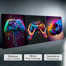 (12X16inch(Framed)-B, Multicolor) Game Console Neon Pattern Canvas Painting with Frame, 3 Counts/set Creative Wall Art Poster, Wall Art Decor for Home