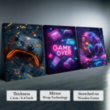 (12X16inch(Framed)-I, Multicolor) Game Console Neon Pattern Canvas Painting with Frame, 3 Counts/set Creative Wall Art Poster, Wall Art Decor for Home