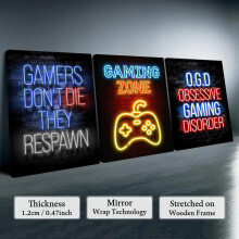 (12X16inch(Framed)-K, Multicolor) Game Console Neon Pattern Canvas Painting with Frame, 3 Counts/set Creative Wall Art Poster, Wall Art Decor for Home