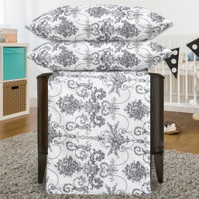 (Vintage White, DOUBLE) Luxury 4PCS Complete Printed Bedding Set, 1x Duvet Cover 1x Matching Deep Fitted Sheet and 2x Pillowcase Reversible