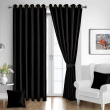 (Black, 46” X 90” Inches) THERMAL BLACKOUT CURTAINS Ready Made Eyelet Ring Top Energy Save+ Free Tie Backs Curtains Drapes for Bedroom with Wate