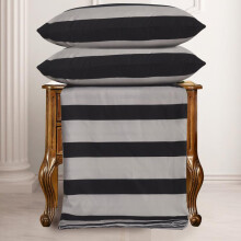 (Classic Stripe, DOUBLE) Luxury 4PCS Complete Printed Bedding Set, 1x Duvet Cover 1x Matching Deep Fitted Sheet and 2x Pillowcase Reversible