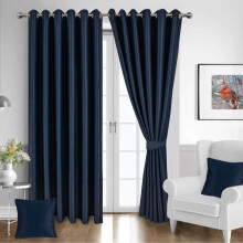 (Navy Blue, 90" X 90" Inches) THERMAL BLACKOUT CURTAINS Ready Made Eyelet Ring Top Energy Save+ Free Tie Backs Curtains Drapes for Bedroom with Wate