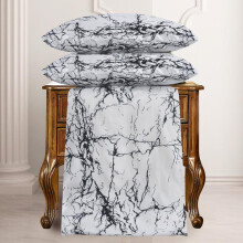 (Marble White, SUPER KING) Luxury 4PCS Complete Printed Bedding Set, 1x Duvet Cover 1x Matching Deep Fitted Sheet and 2x Pillowcase Reversible