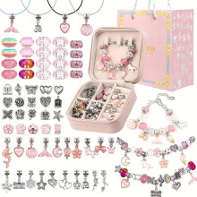 (Pink, 66pcs/set) Boho Style Beaded Bracelet Kit, DIY Jewelry Making Kit, Creative DIY Jewelry Making Supplies, with Portable Jewelry