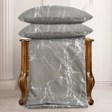 (Marble Grey, SINGLE) Luxury 4PCS Complete Printed Bedding Set, 1x Duvet Cover 1x Matching Deep Fitted Sheet and 2x Pillowcase Reversible