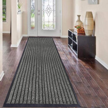(Grey, 40CM X 60CM (SMALL MAT)) Door Mat Indoor & Outdoor, Strong PVC Rubber Backed Floor Mats, Anti Slip Washable Runner Rug for Hallways ,Heavy