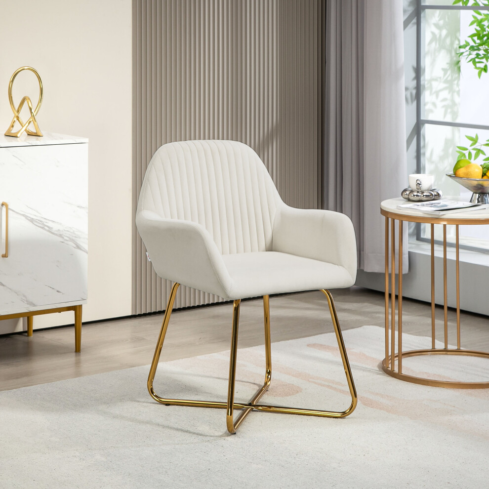 Homcom Modern Accent Chair Velvet-Touch Upholstered Armchair Cream White White,Cream