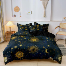 (Type 6, Twin) Sun & Moon Pattern Duvet Cover Set, 3 Counts/set Including 1 Duvet Cover & 2 Pillowcases without Filler, Soft