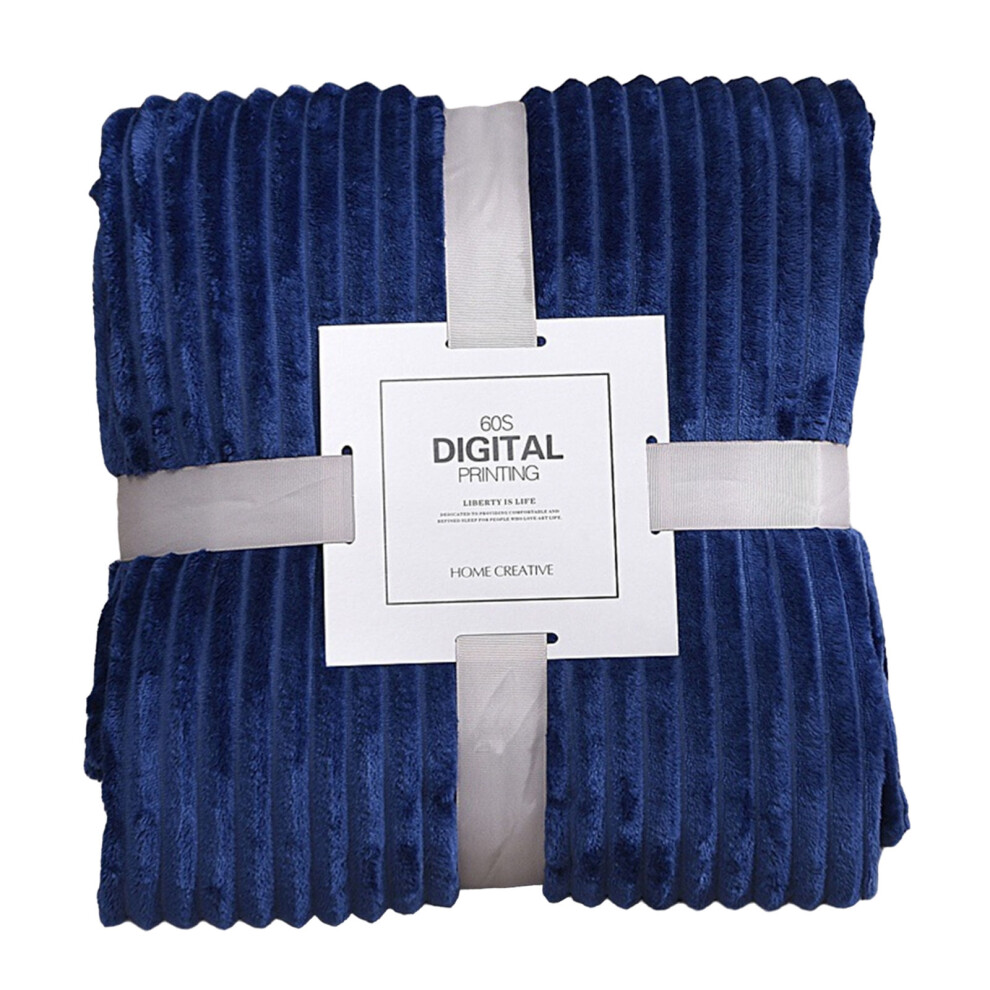 Striped Flannel Blankets For Beds Solid Color-M Size Deep Blue