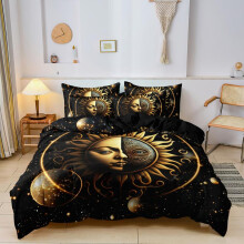 (Type 5, Twin) Sun & Moon Pattern Duvet Cover Set, 3 Counts/set Including 1 Duvet Cover & 2 Pillowcases without Filler, Soft