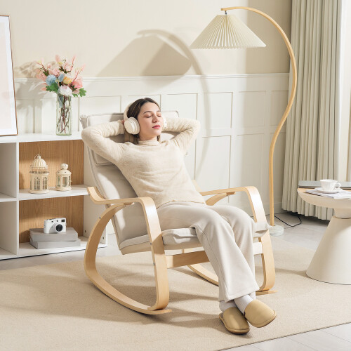 Homcom HOMCOM Comfortable Relax Rocking Chair with High Back, Cream White